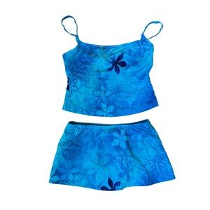 ATHENA Tropical Blue Floral 2 Piece Tankini Swimsuit Size 6/8